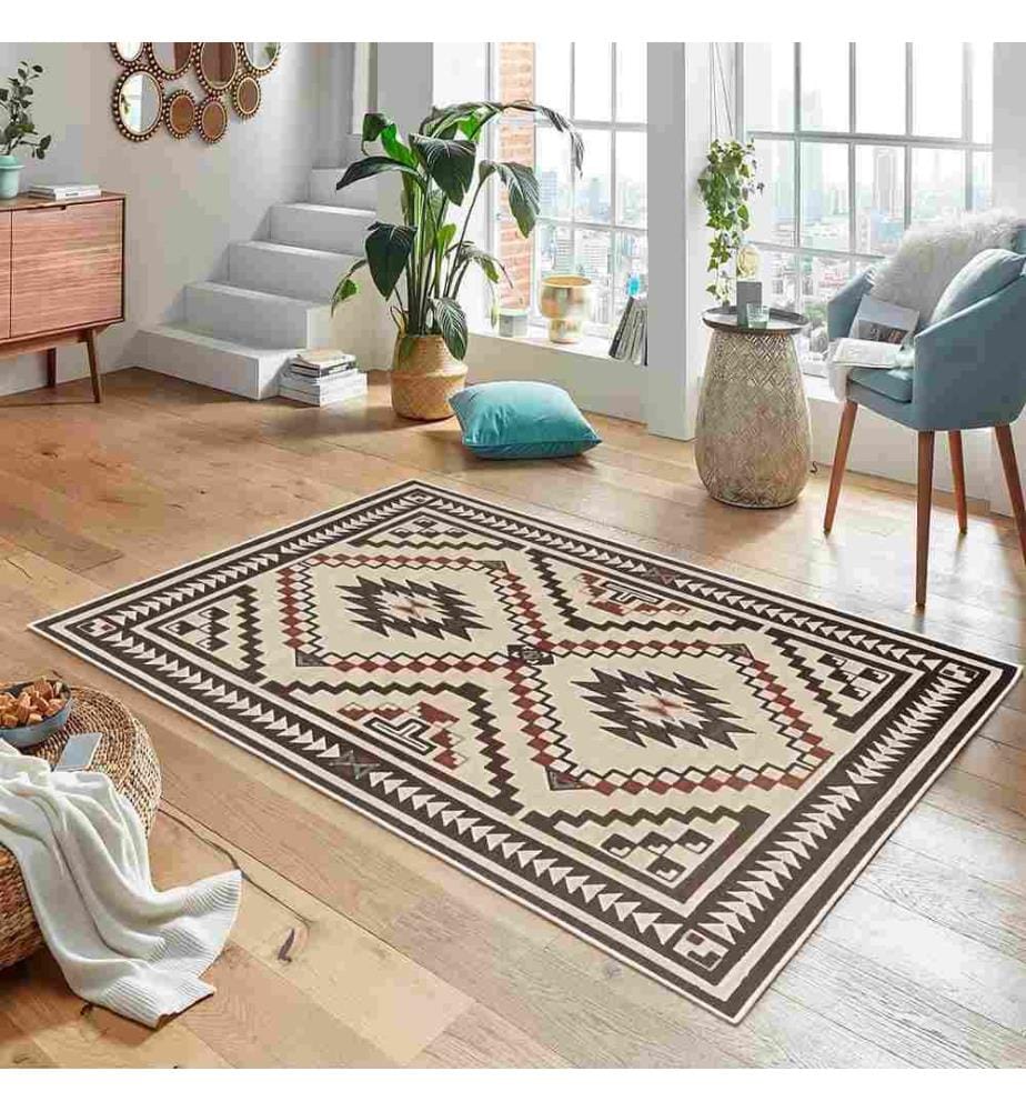 Tappeto, Crema, Marrone, 70% Cotone - 30% Ciniglia, 100 x 200 cm