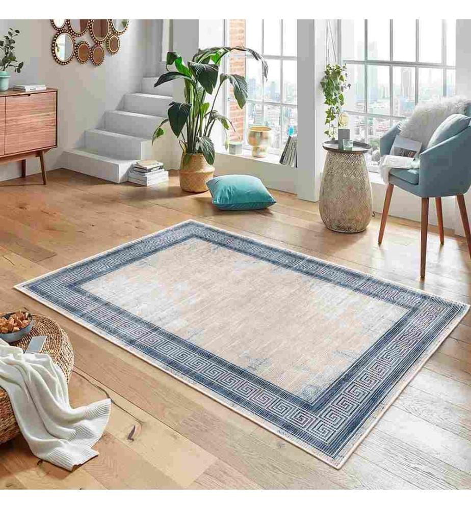 Teppich, Grau, Blau, 70% Baumwolle - 30% Chenille, 80 x 150 cm