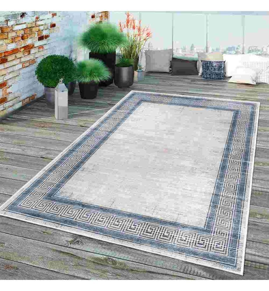 Tappeto, Grigio, Blu, 70% Cotone - 30% Ciniglia, 100 x 150 cm