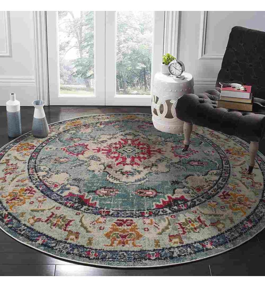 Tapis, Turquoise, 70% coton - 30% polyester, semelle : 100% COTON, 120 x 120 cm