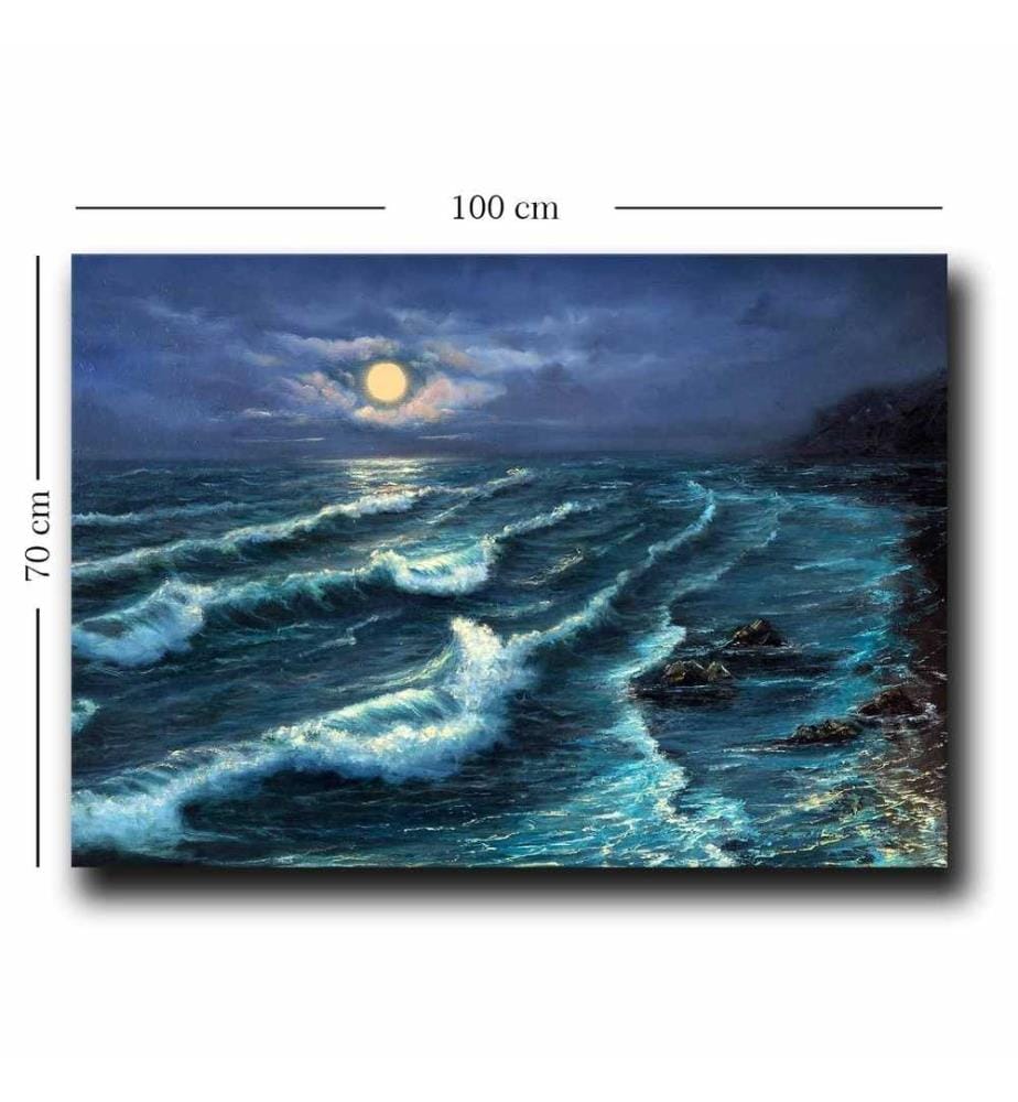 Dekorative Leinwandgemälde, Blau, Marineblau, Gelb, Schwarz, 100% Leinwand, Kiefernholzrahmen