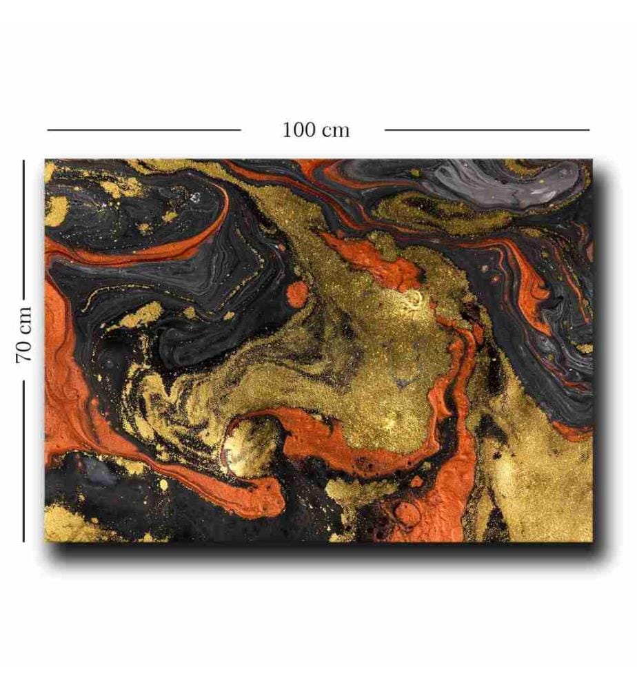 Dekoratives Leinwandgemälde, Orange, Gold, Schwarz, 100% Leinwand, Kiefernholzrahmen