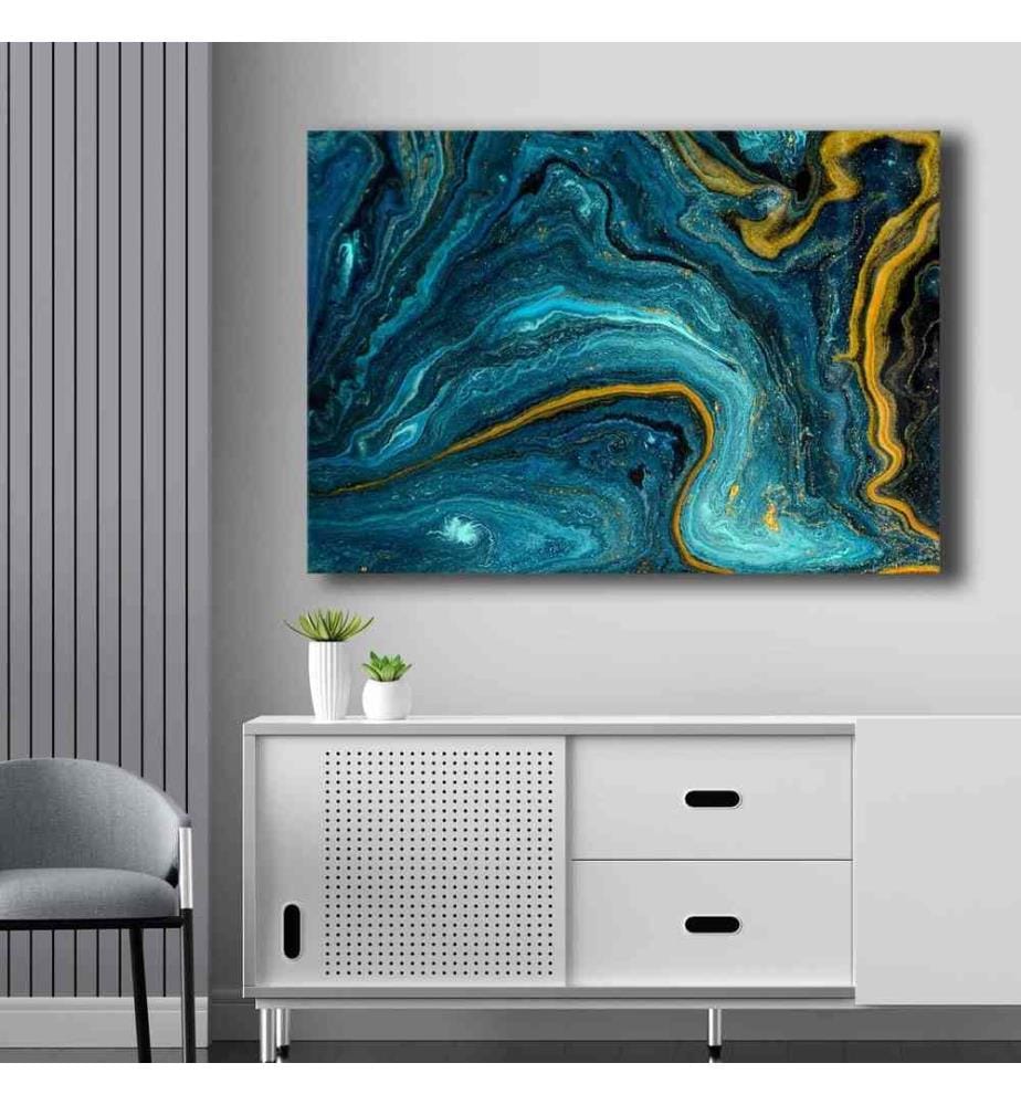 Dekorative Leinwandgemälde, Blau, Marineblau, Gold, 100% Leinwand, Kiefernholzrahmen