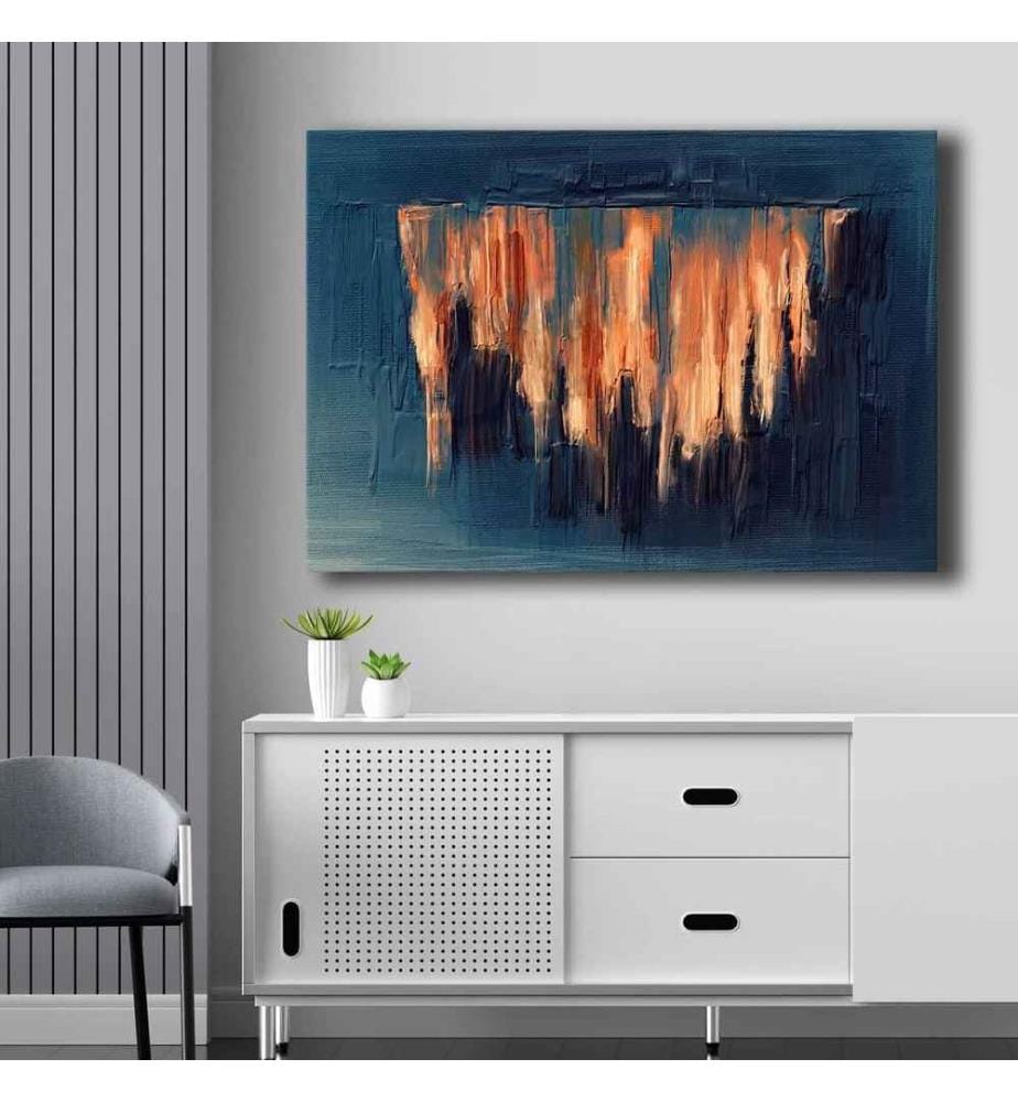 Dekorative Leinwandgemälde, Blau, Marineblau, Orange, 100% Leinwand, Kiefernholzrahmen