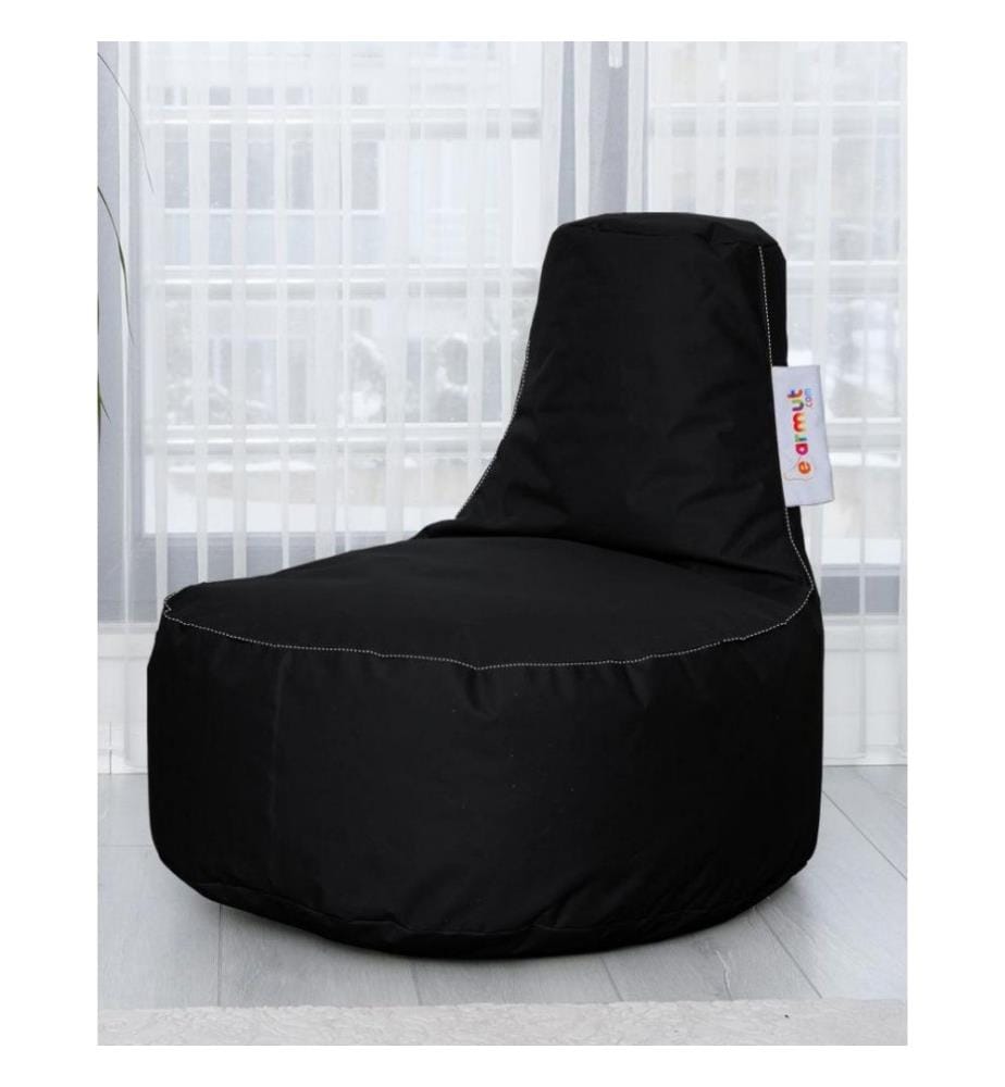 Sac pouf de jardin, noir, polystyrène recyclé haute densité, tissu polyester