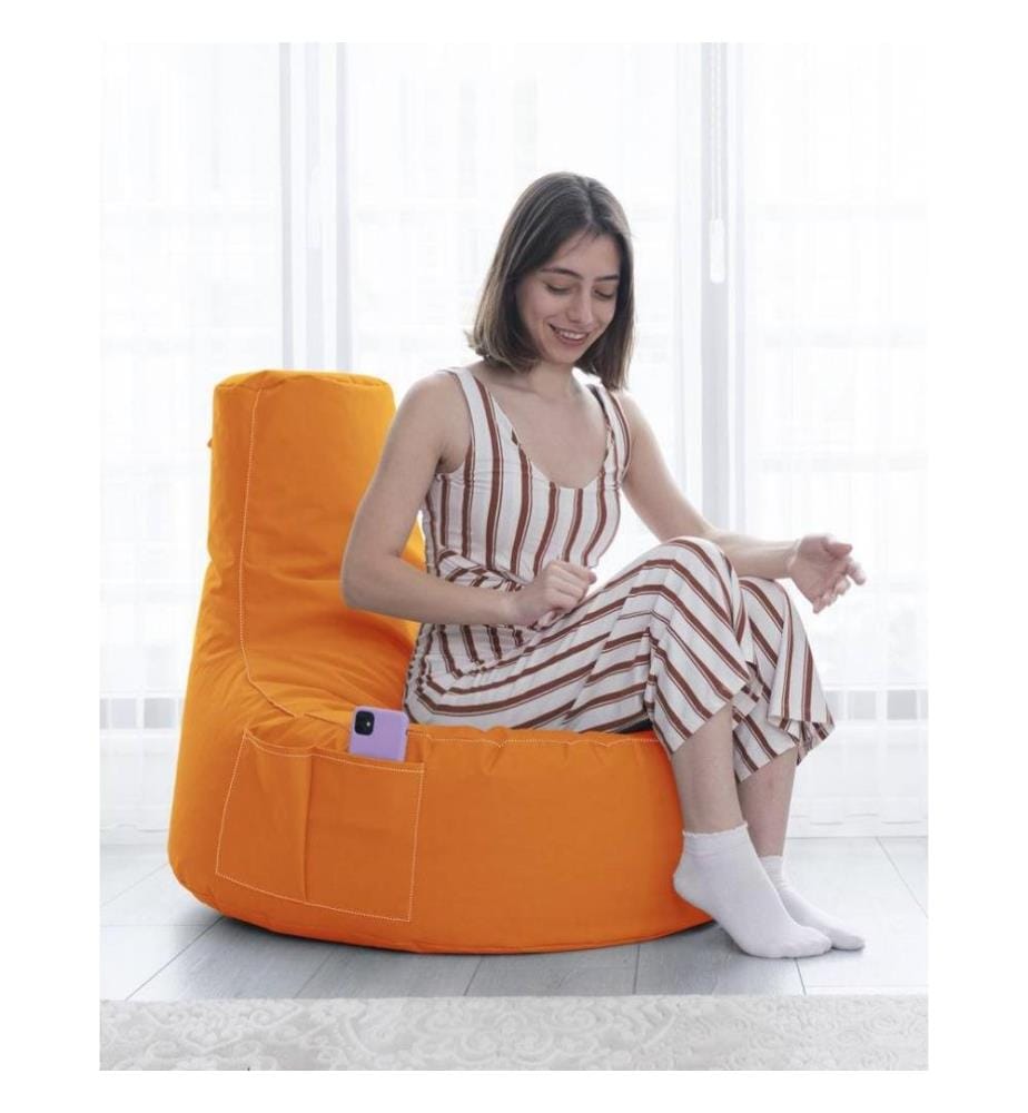 Sac pouf de jardin, orange, polystyrène recyclé haute densité, tissu polyester