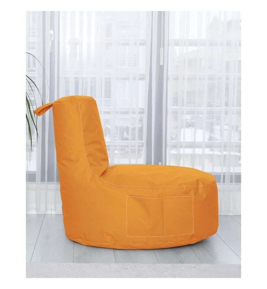 Sac pouf de jardin, orange, polystyrène recyclé haute densité, tissu polyester