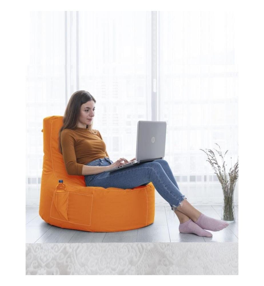 Sac pouf de jardin, orange, polystyrène recyclé haute densité, tissu polyester