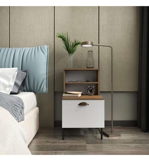 Colore In Noce, Bianco, Comodino E Armadi, 22.5X45X83 cm, Piastra Di Particelle Rivestita Di Melamina