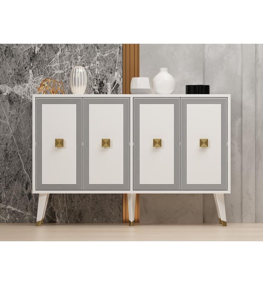 Console, blanc, or, panneau de particules mélaminé