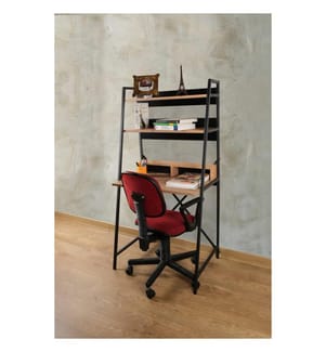 Bureau et étagère, pin Atlantique, noir, 100 % AGRAGÉ MÉLAMINE, structure : 100 % MÉTAL
