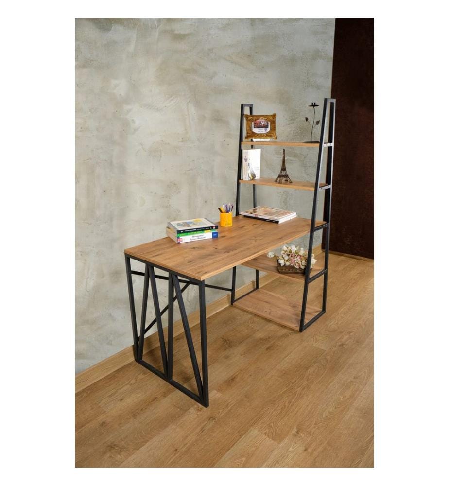 Bureau et étagère, pin Atlantique, noir, 100 % AGRAGÉ MÉLAMINE, structure : 100 % MÉTAL