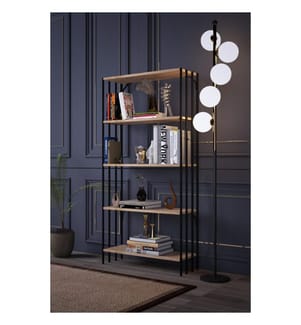 Etagère, noir, pin atlantique, panneau de particules mélaminé, châssis : Métal