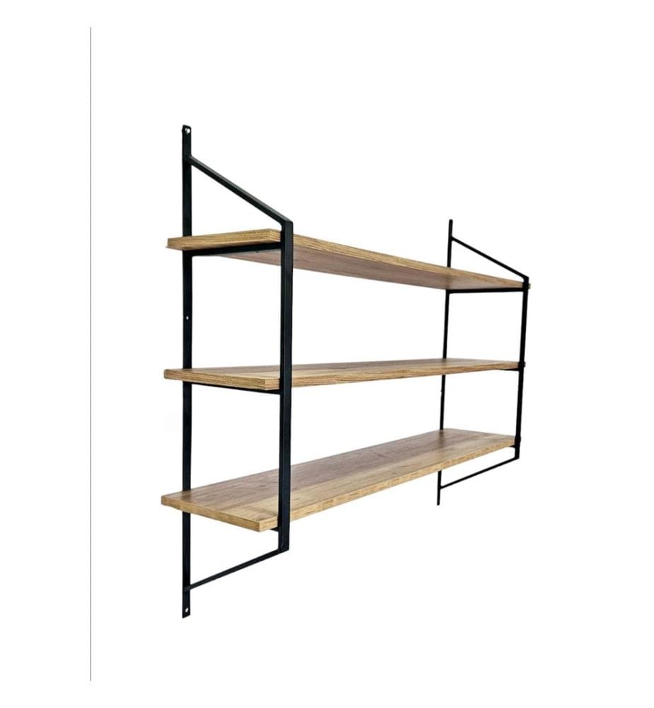 Etagère murale, noir, pin atlantique, panneau de particules mélaminé, châssis : Métal