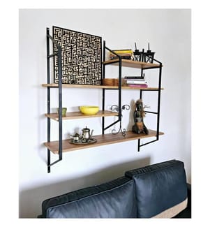 Etagère murale, noir, pin atlantique, panneau de particules mélaminé, châssis : Métal