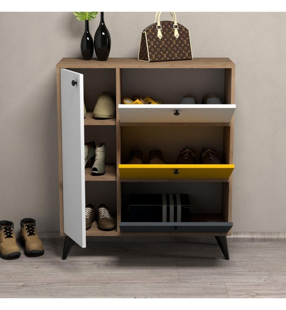 Quercia, Armadi Per Scarpe, 105X90X35 cm, Piastra Di Particelle Con Rivestimento A Melamina