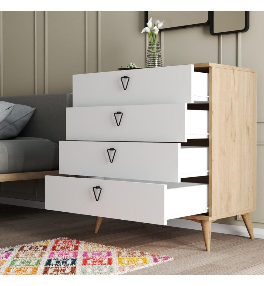 Color Quercia, Bianco, Cassetti Di Cassetti, 90.8X80X45 cm, Piastra Di Particelle Rivestita Con Melamina