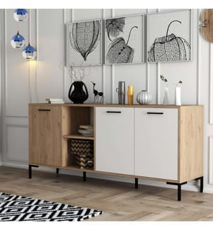 Color Quercia, Bianco, Cassetti Di Cassetti, 80X180X45 cm, Piastra Di Particelle Rivestita Di Melamina