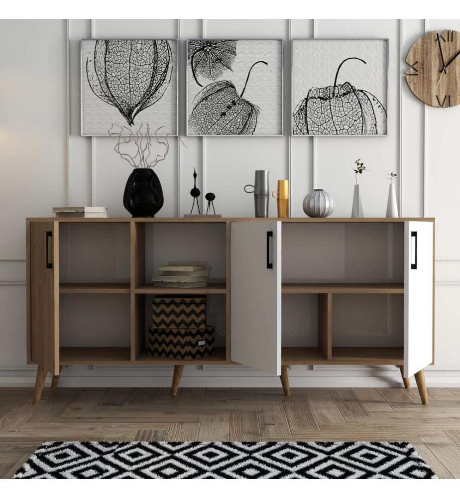 Color Quercia, Bianco, Cassetti Di Cassetti, 80X180X45 cm, Piastra Di Particelle Rivestita Di Melamina