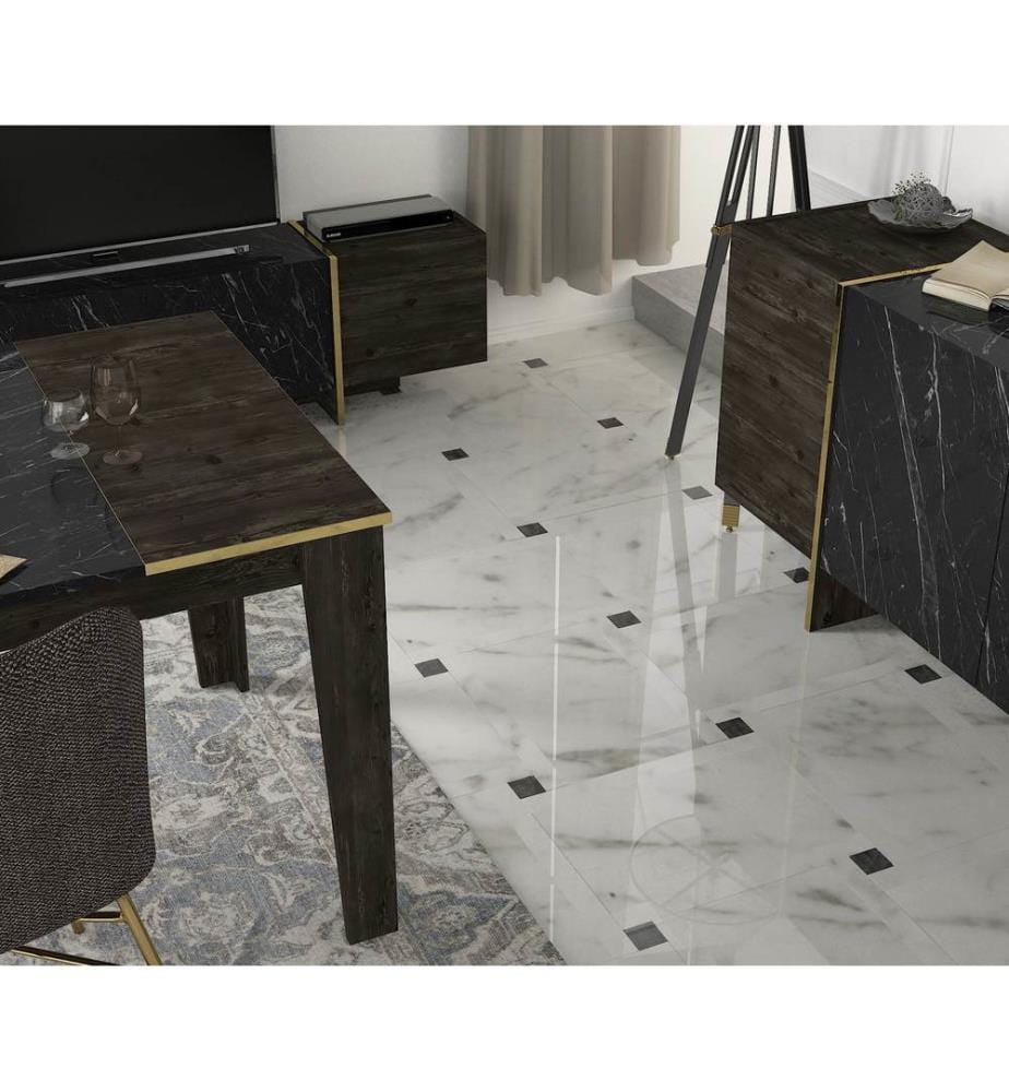 Set Di Mobili Per Soggiorno, Nero Oro, Piastra Di Particelle Rivestita A Melamina