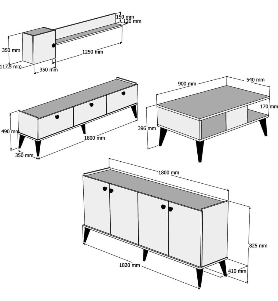 Noce, Soggiorno, 49X180X35 cm, Piastra Di Particelle Con Rivestimento Melamina