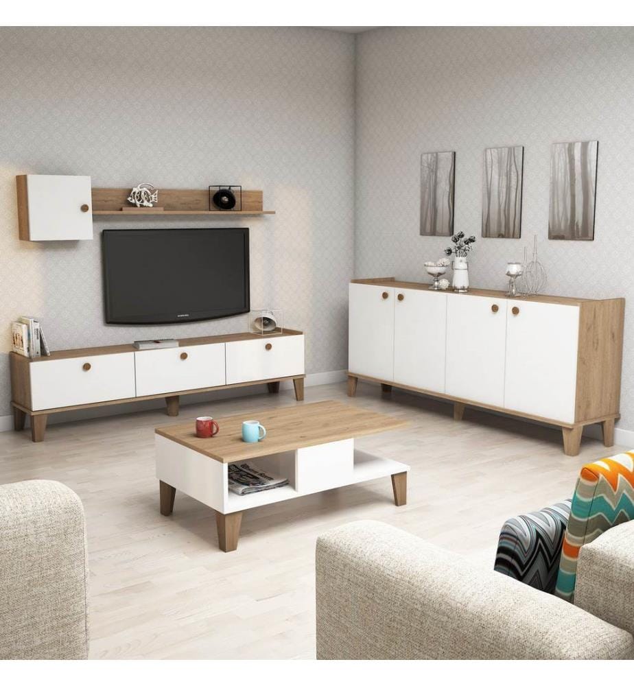 Color Quercia, Bianco, Soggiorno, 44.8X178X34,6 cm, Piastra Di Particelle Rivestita Di Melamina
