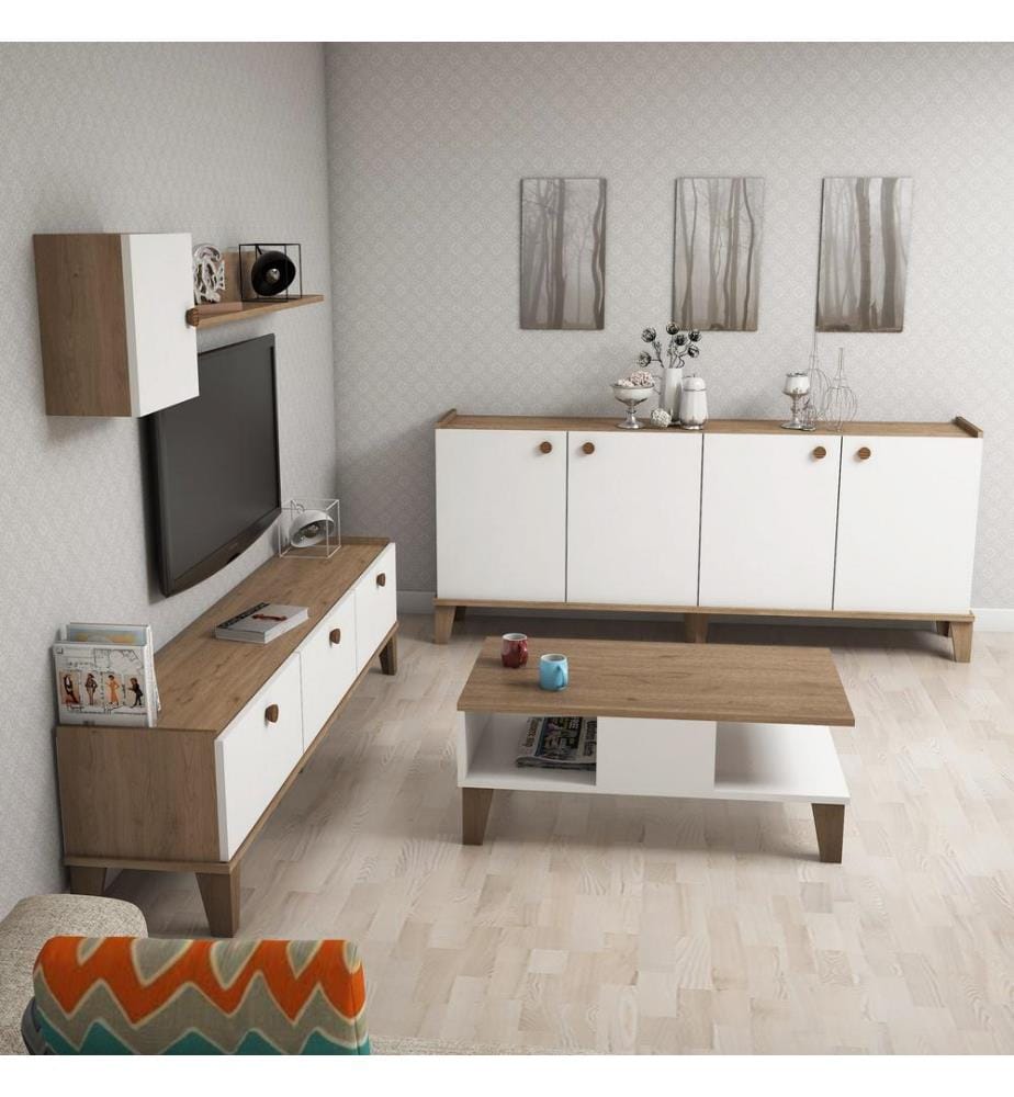 Color Quercia, Bianco, Soggiorno, 44.8X178X34,6 cm, Piastra Di Particelle Rivestita Di Melamina