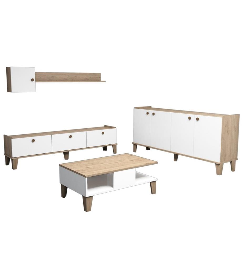 Color Quercia, Bianco, Soggiorno, 44.8X178X34,6 cm, Piastra Di Particelle Rivestita Di Melamina