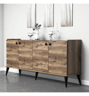 Colore In Noce, Casse Di Cassetti, 82,5X182X41 cm, Piastra Di Particelle Rivestita Di Melamina