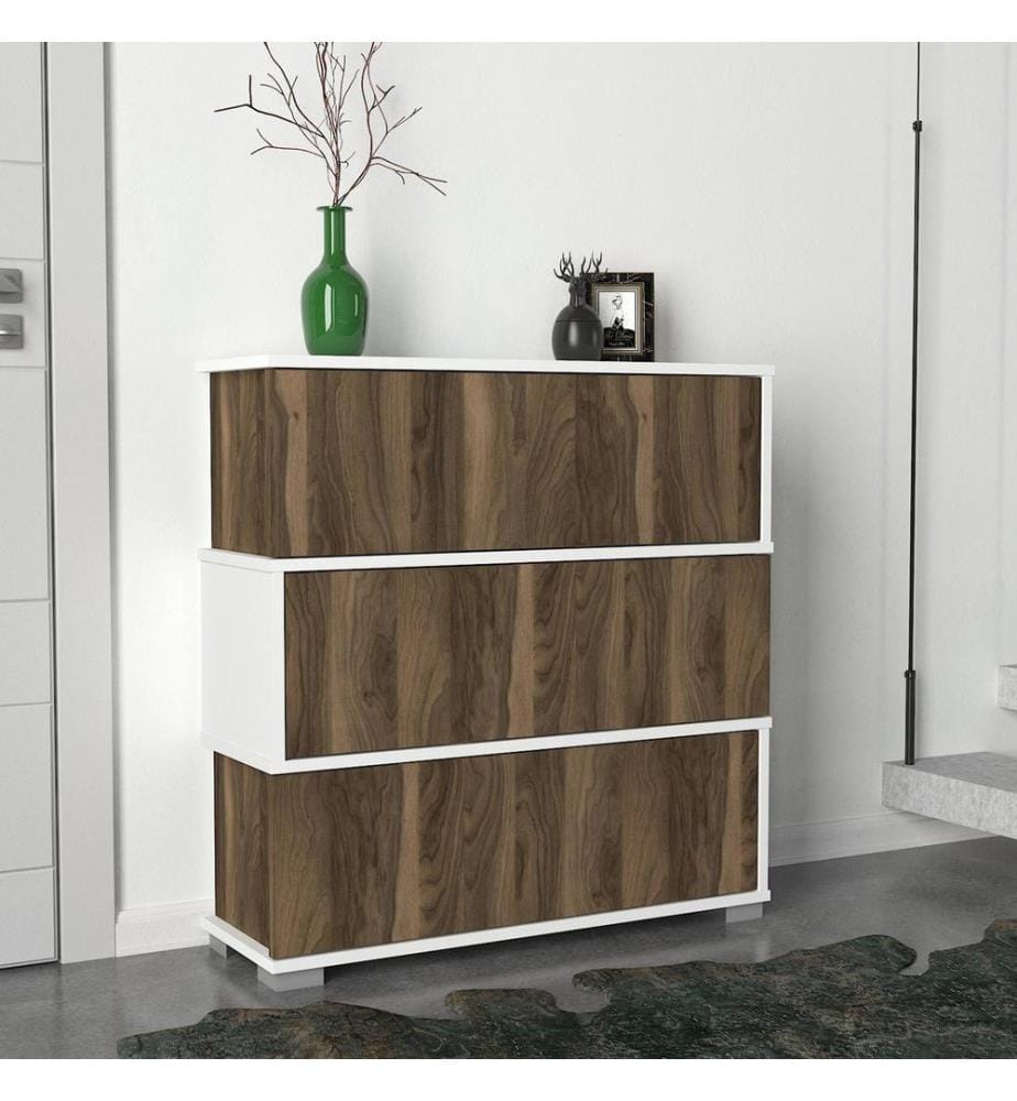 Shoe Cabinet, WhiteWalnut, Melamine Coated Particle Board