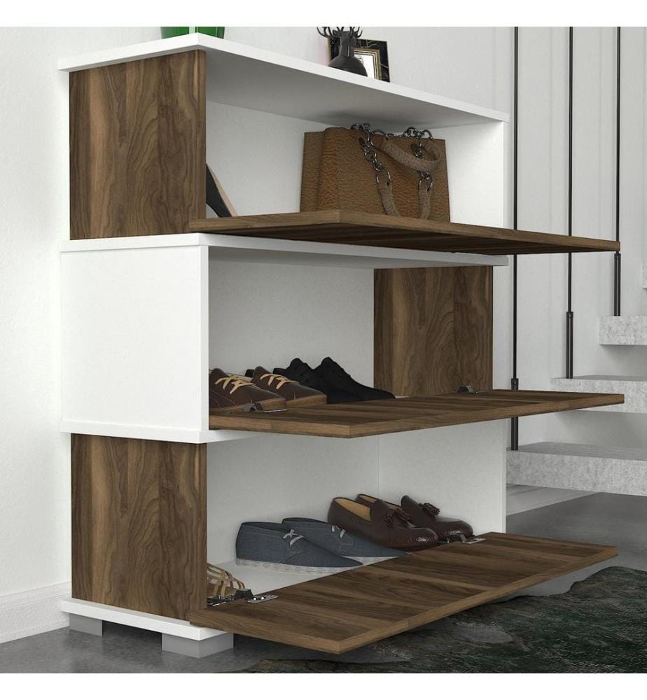 Shoe Cabinet, WhiteWalnut, Melamine Coated Particle Board