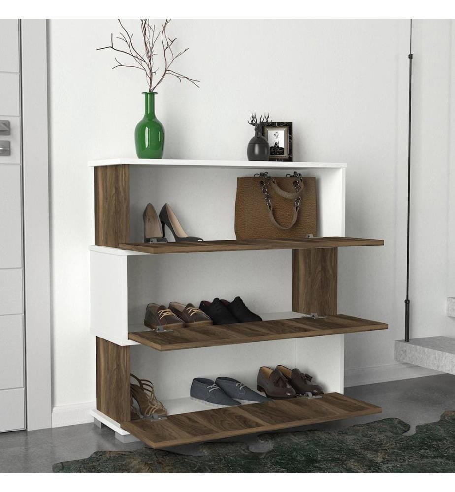 Shoe Cabinet, WhiteWalnut, Melamine Coated Particle Board
