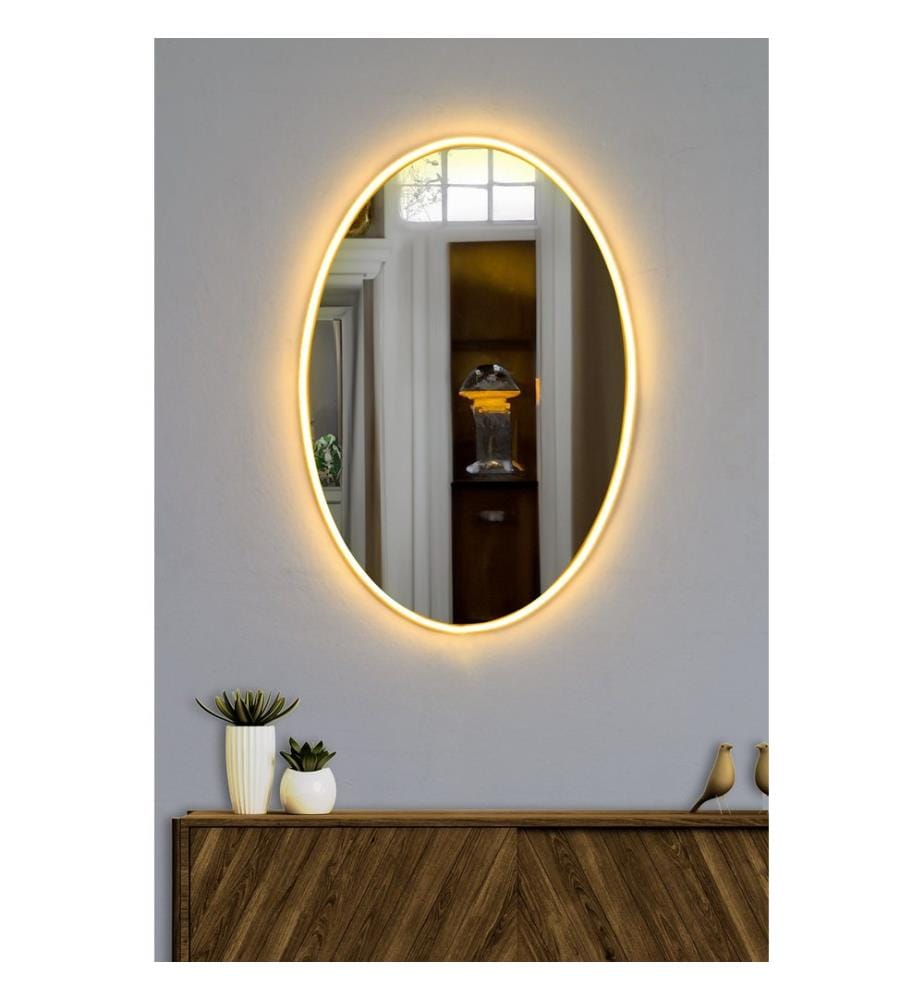 Miroir avec éclairage Led, Jaune, Miroir incassable et inamovible, Miroir acrylique avec support MDF
