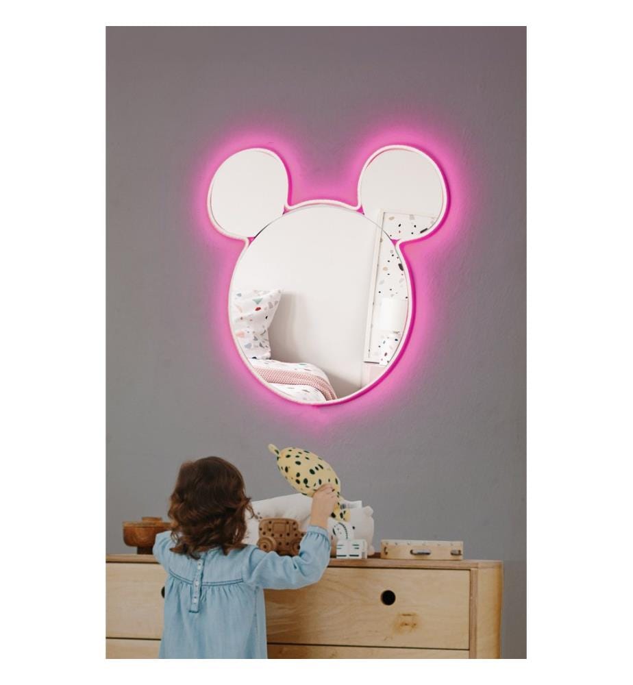 Miroir avec éclairage Led, Rose, Miroir incassable et inamovible, Miroir acrylique avec support MDF