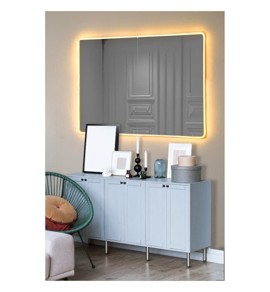 Spiegel mit Led-Beleuchtung, Gelb, Shutterproof Unbreakable Mirror, Acryl Mirror With MDF Backing (Acrylspiegel mit MDF-Hintergrund)