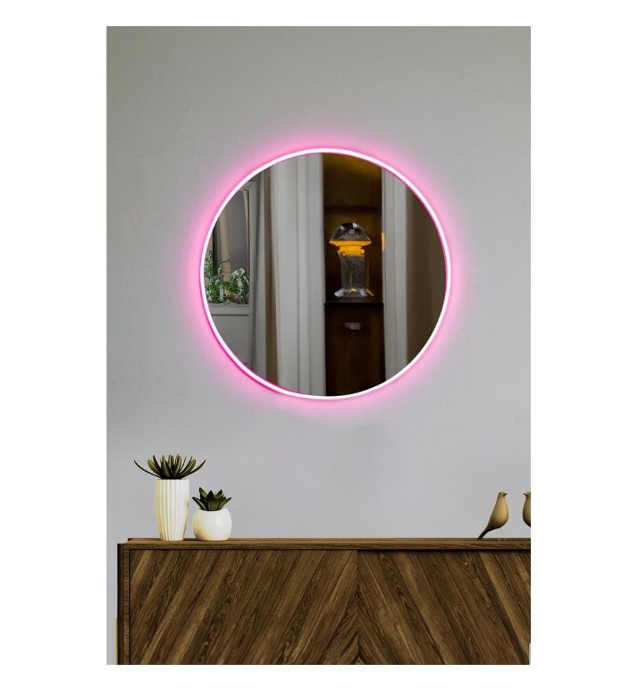 Miroir avec éclairage Led, Rose, Miroir incassable et inamovible, Miroir acrylique avec support MDF