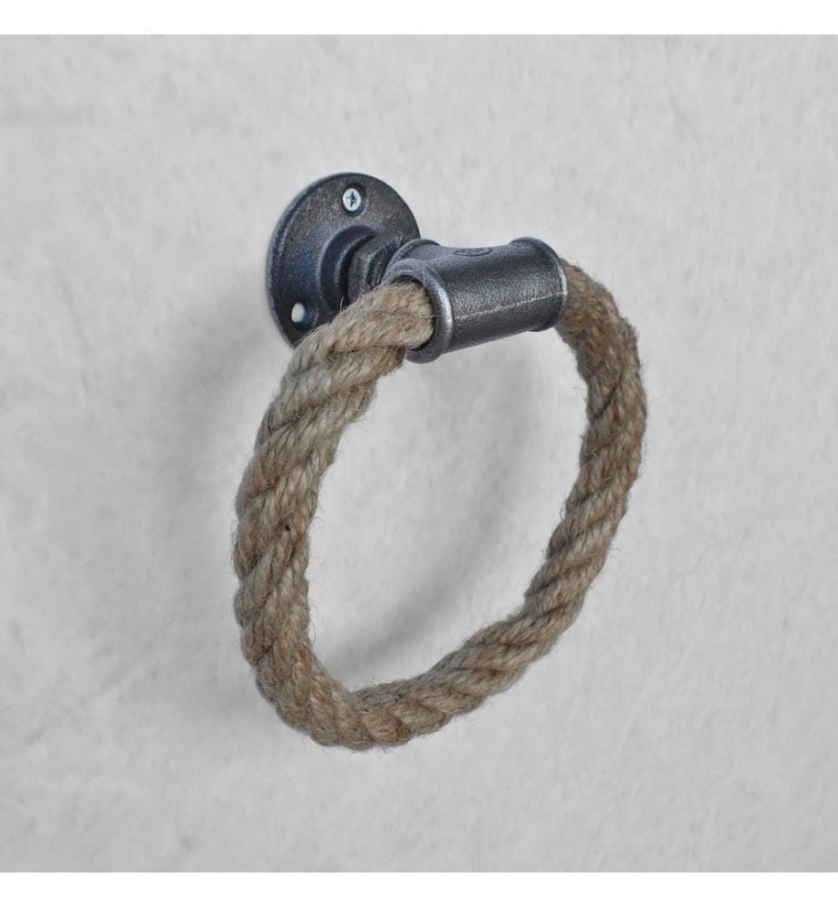 Nera, Supporto Per Asciugamani E Gancio, 20X20X10 cm, Metallo E Corda