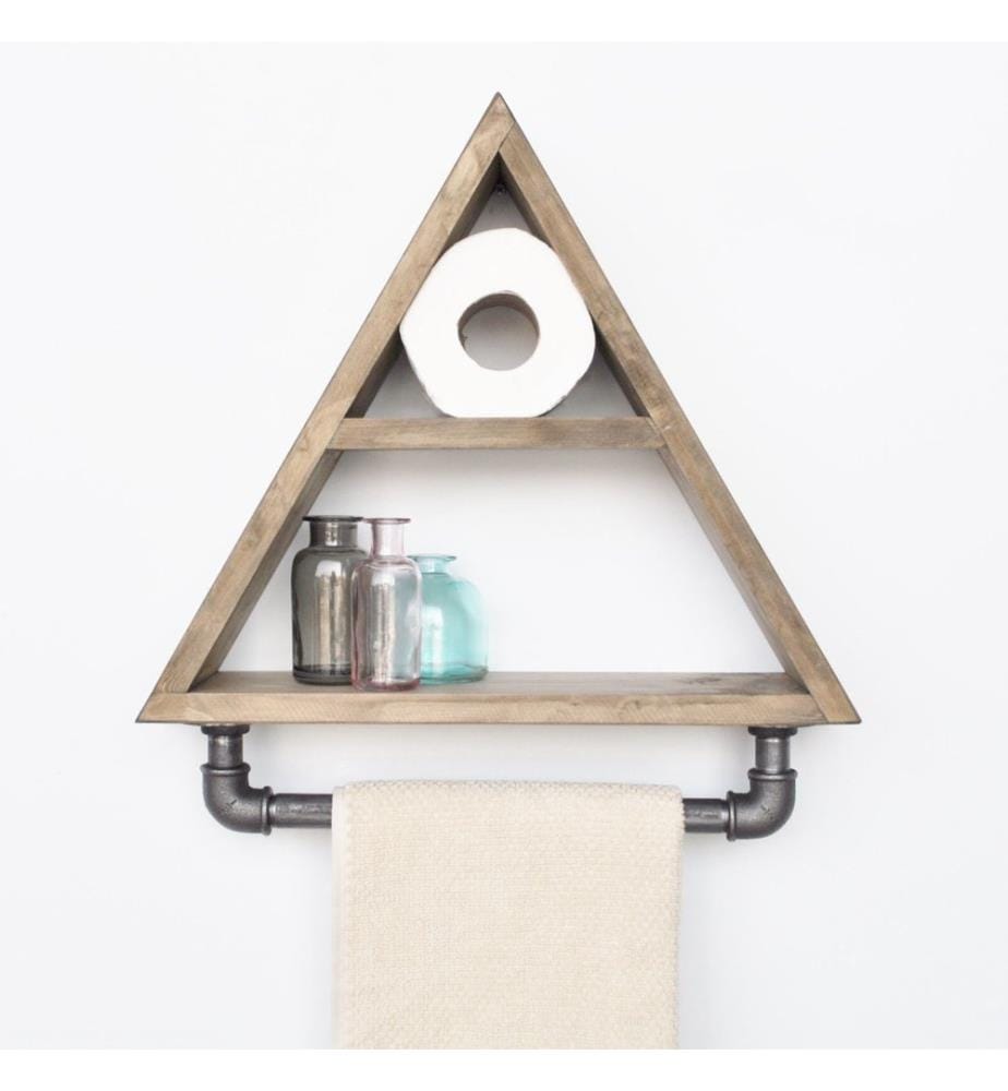 Pipe Shelf, WalnutBlack, Spruce Wood, Metal Pipe