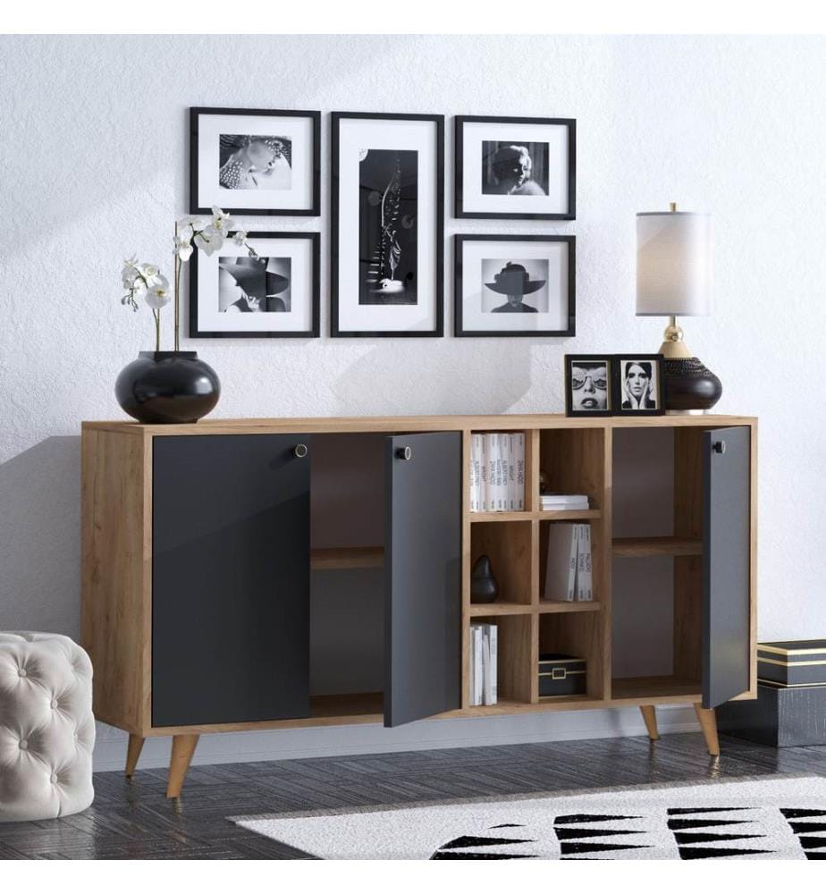 Console, OakBlack, Melamine Coated Particle Board
