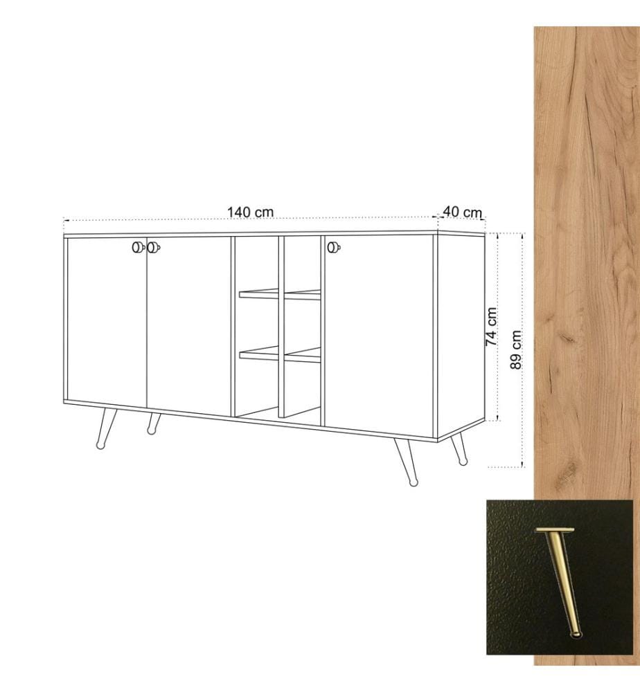 Console, OakBlack, Melamine Coated Particle Board