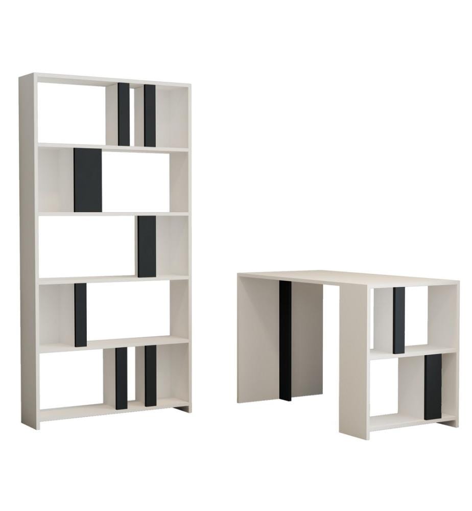 Bianco, Antracite, Librerie, 75.4X120X60 cm, Piastra Di Particelle Con Rivestimento Melamina