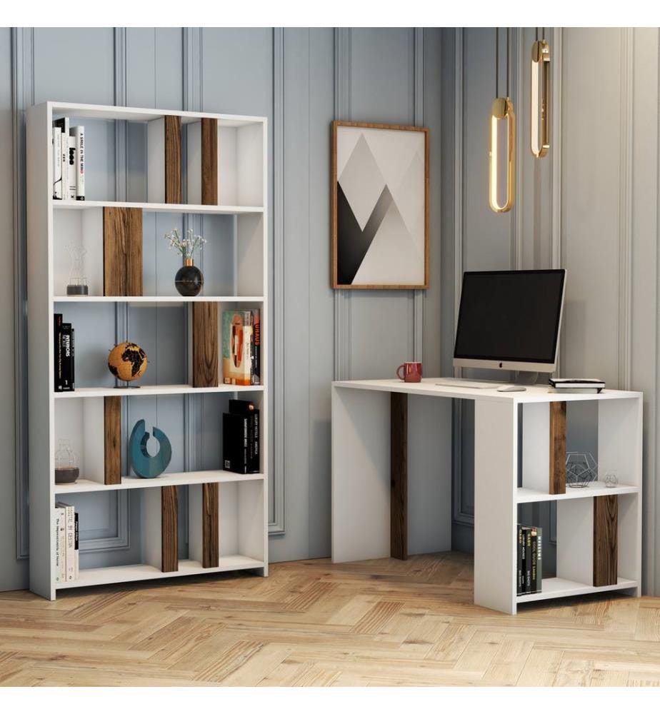 Study Desk & Bookshelf, WhiteWalnut, Melamine Coated Particle Board