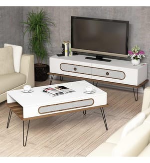 Bianco, Soggiorno, 45X145X37 cm, Piastra Di Particelle Con Rivestimento A Melamina