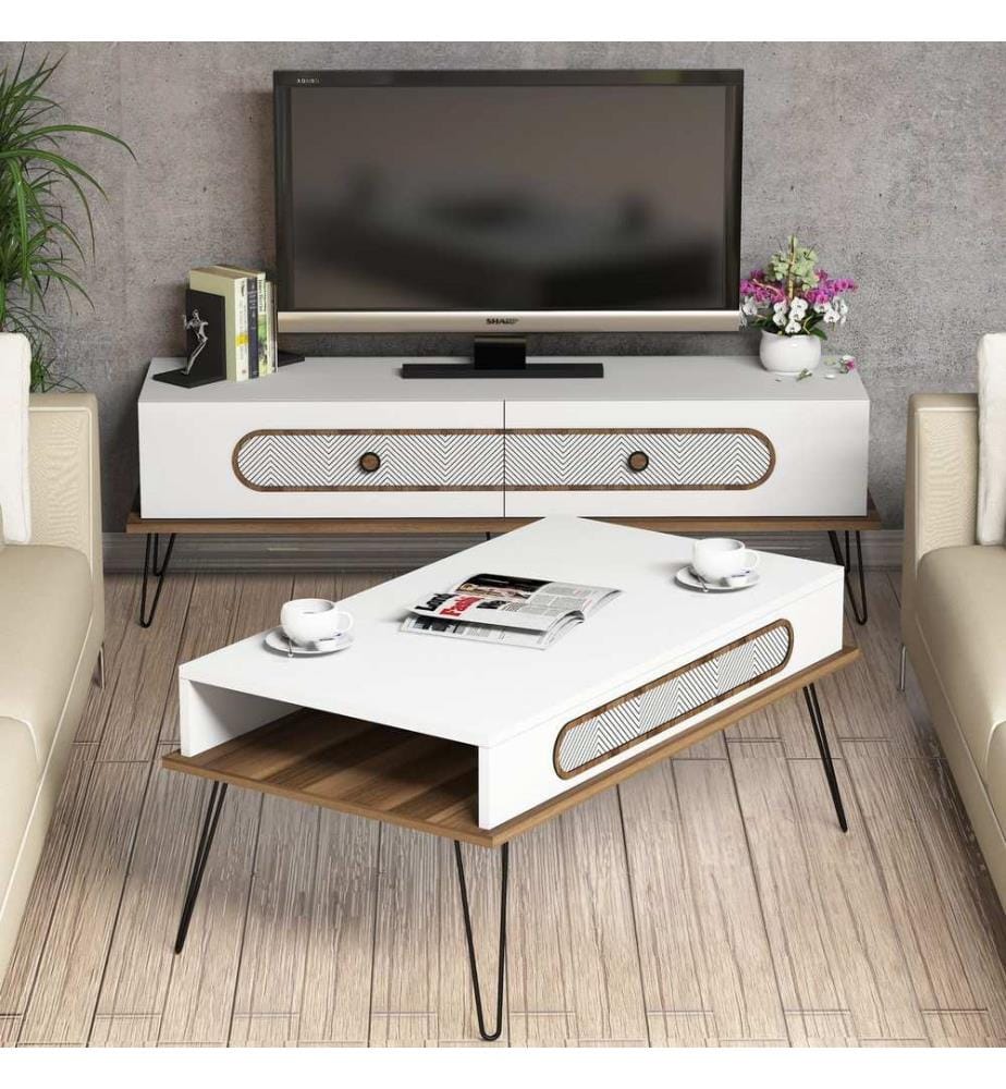 Bianco, Soggiorno, 45X145X37 cm, Piastra Di Particelle Con Rivestimento A Melamina