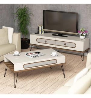 Crema, Soggiorno, 45X145X37 cm, Piastra Di Particelle Con Rivestimento Melaminico