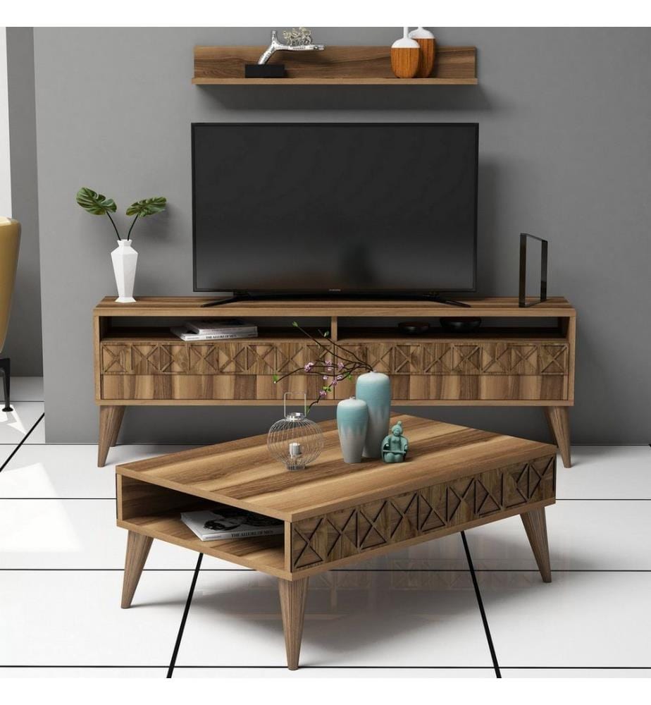 Living Room Furniture Set, Walnut, Melamine Coated Particle Board