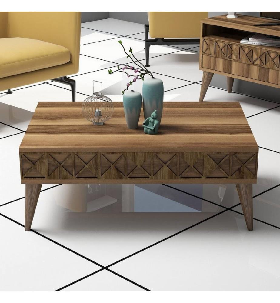 Living Room Furniture Set, Walnut, Melamine Coated Particle Board