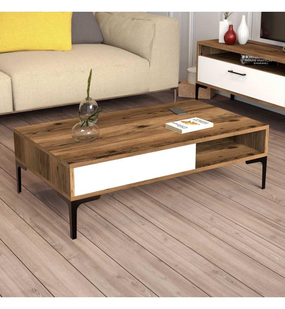 Nussbaumfarbe,Weiss, Wohnzimmer, 47X180X35 cm, Melaminbeschichtete Partikelplatte