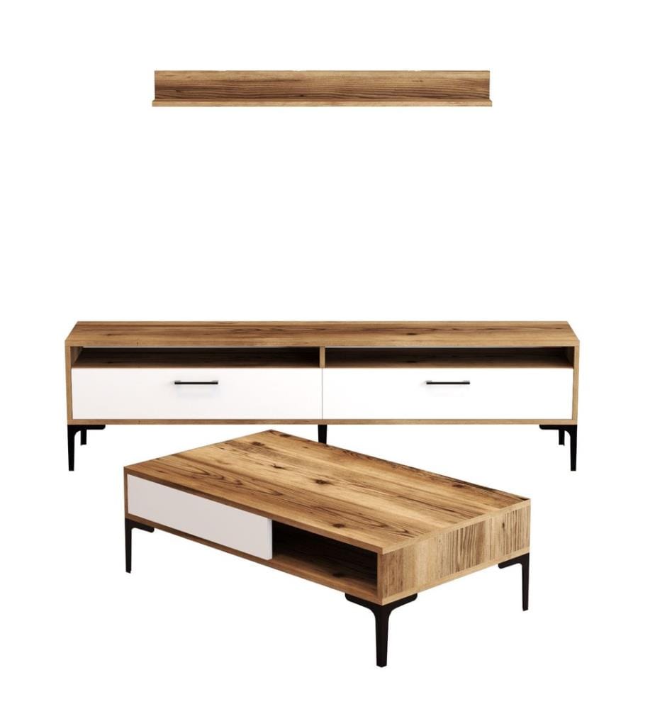 Nussbaumfarbe,Weiss, Wohnzimmer, 47X180X35 cm, Melaminbeschichtete Partikelplatte