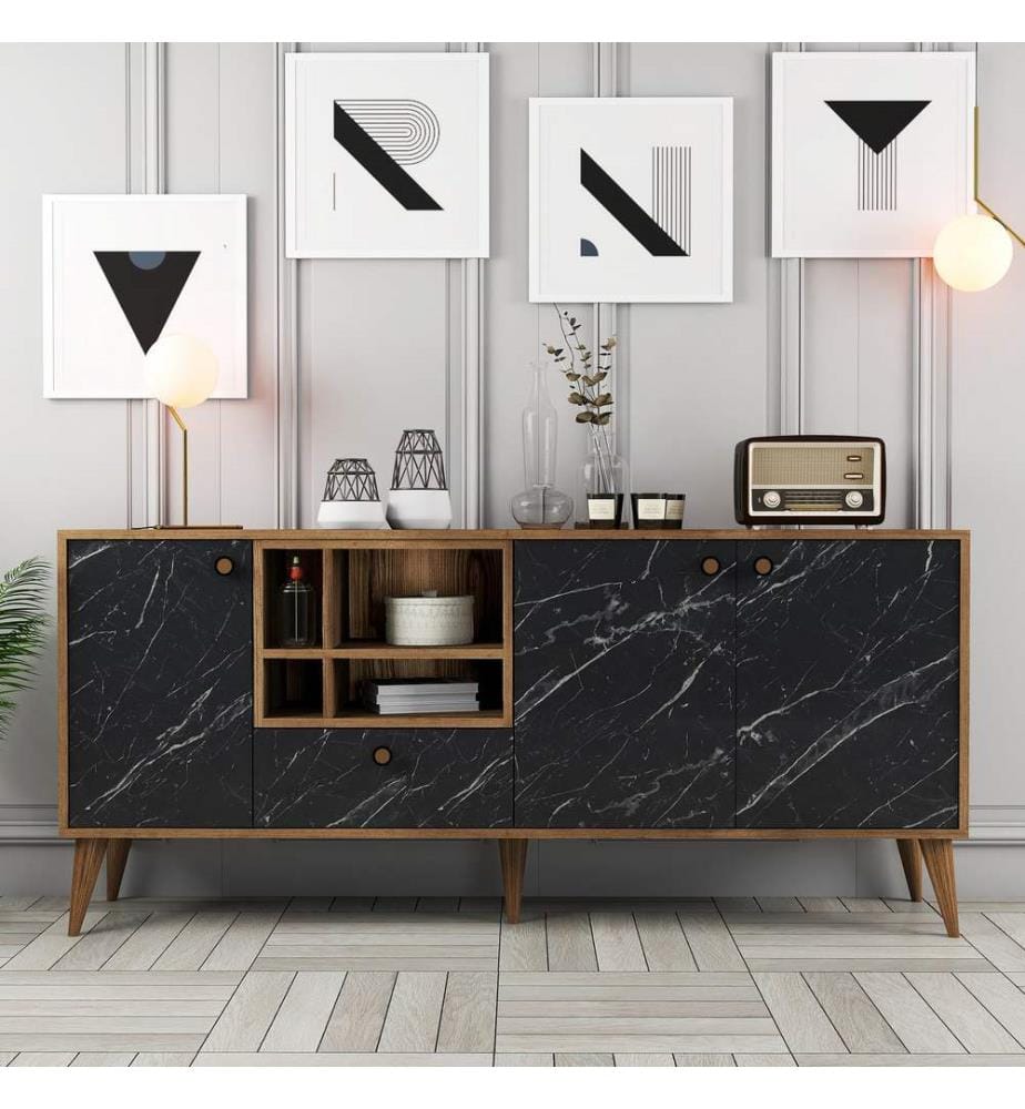 Console, Marmo Nero Noce, Disco Di Particelle Rivestite Di Melamina